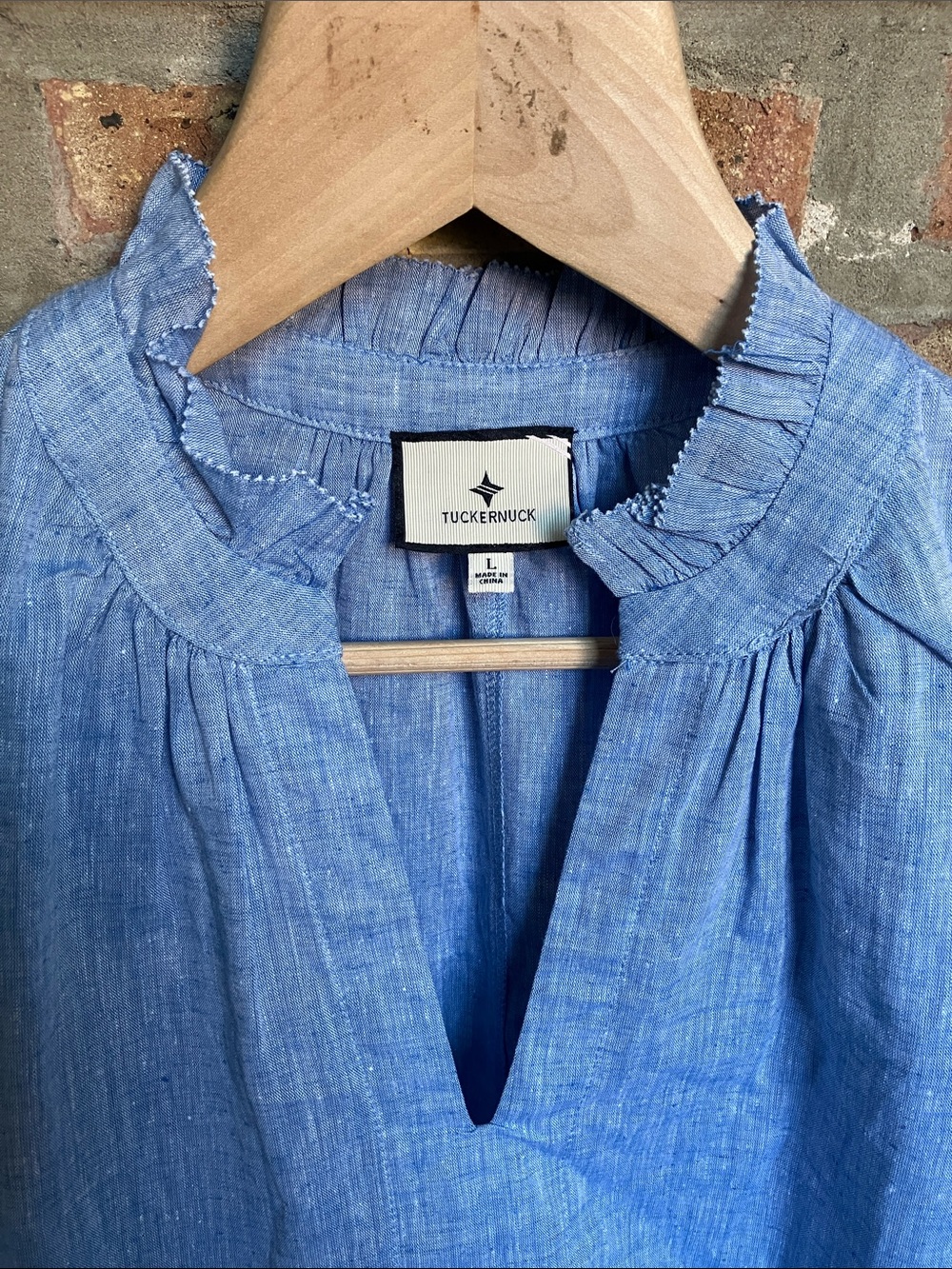 Tuckernuck Chambray Crawford Tiered Ruffle-Sleeve Dress in Light Blue - Picture 3 of 16